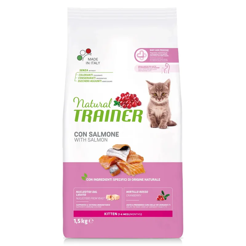 Cibo secco per gatti Natural Trainer cat kitten salmone 1,5 kg Beperkte Voorraad