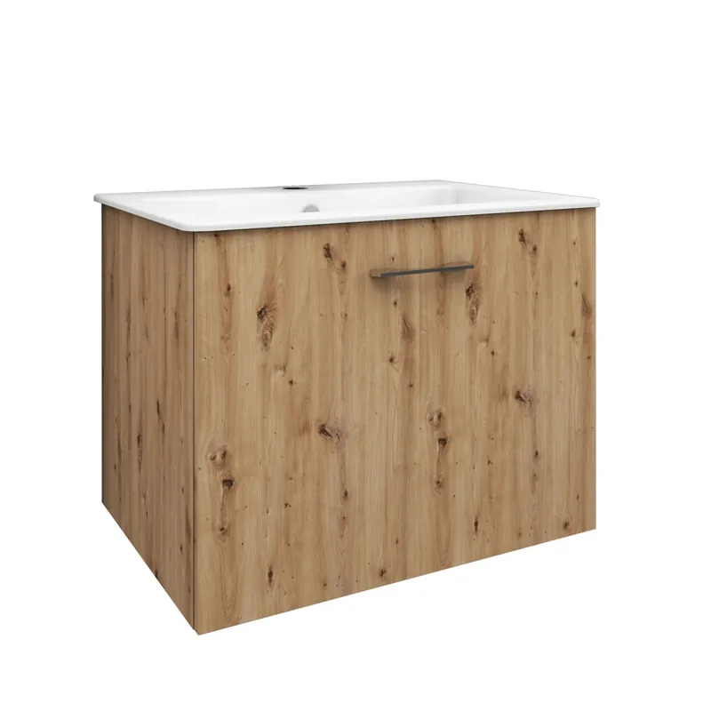Beste Prijs Mobile bagno lavanderia sospeso con cassetto e lavabo ceramica 71x51x5 cm rovere