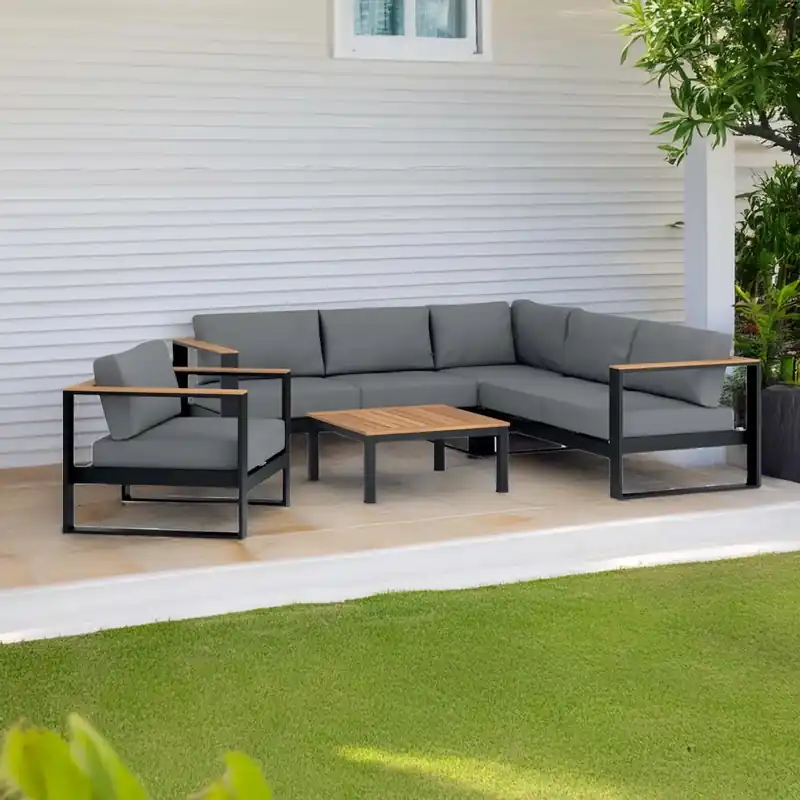Salotto da giardino Walmsley in legno e alluminio nero-grigio 6 posti Bestel Nu