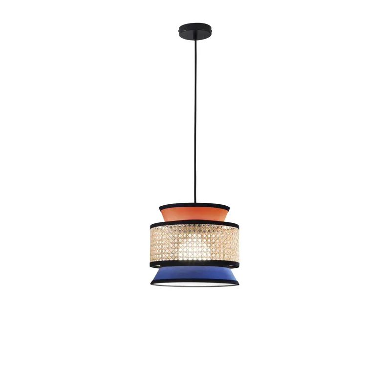 Lampadario a sospensione Gazebo 1xE27 d26x200 cm arancione+blu+rattan nat Populair