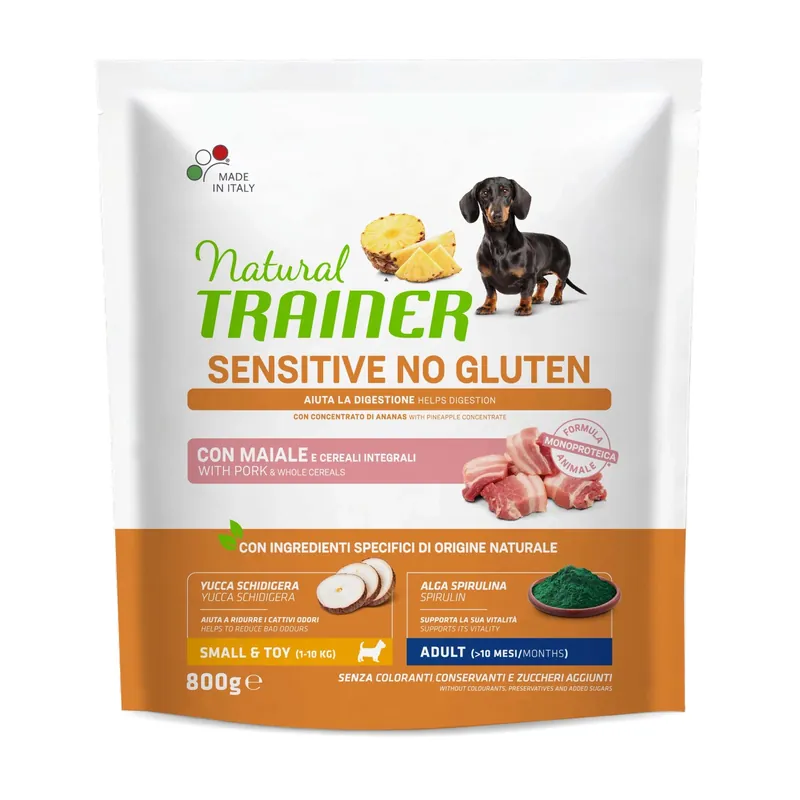 Beperkt Aanbod Cibo secco per cani Natural Trainer sensitive no gluten maiale 800 g