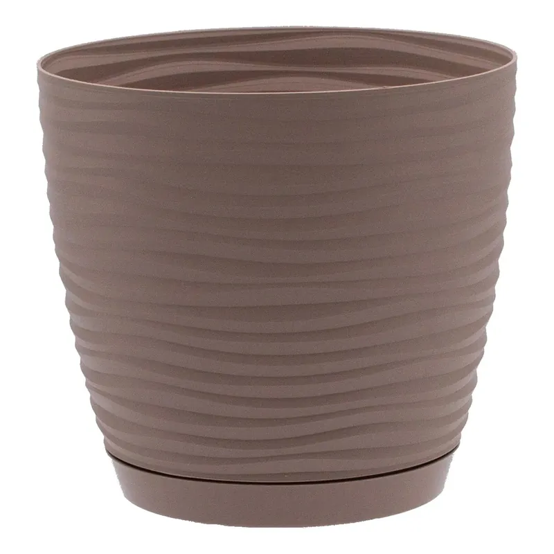 Vaso per piante Sahara in plastica con sottovaso ø 17 cm tortora Hete Deal
