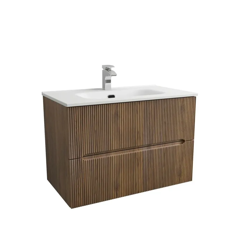 Rechtstreeks Van De Fabrikant Mobile bagno base con lavabo in ceramica sospeso Zeus 81x46 cm legno scuro