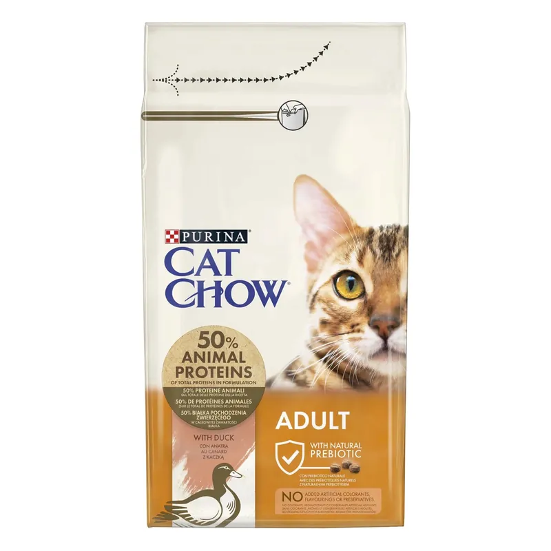 Croccantini per gatti Purina Cat Chow Adult ricco in anatra 1,5 kg Finale Uitverkoop