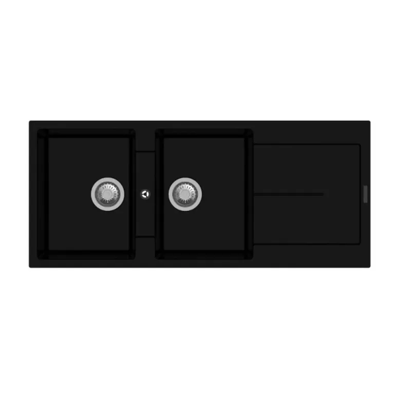 Lavello da incasso in quarzo 2 vasche 116x50 cm nero Gecertificeerd