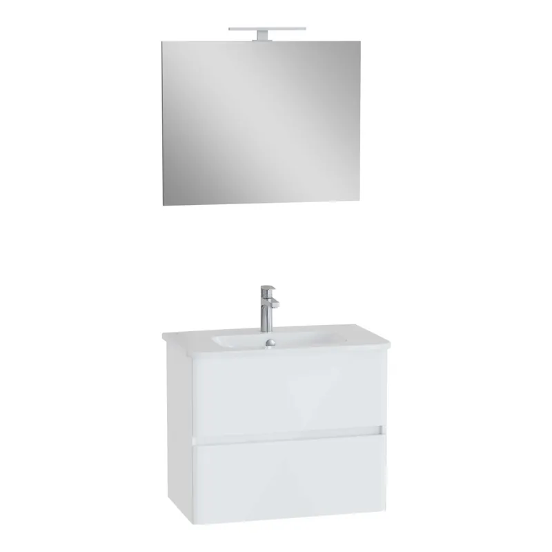 Bestseller Mobile bagno lavabo+specchio LED sospeso 2 cassetti Mia Plus 80 cm bianco lucido