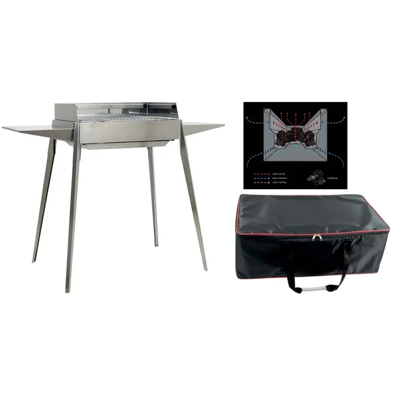 Laatste Kans Barbecue a carbonella El Gaucho Asado Etna inox 60x40 cm con ripiani laterali