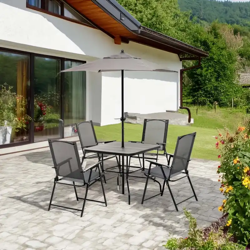 Tavolo e sedie da giardino Ocean Oak in ferro e polystone grigio 4 posti Hete Deal