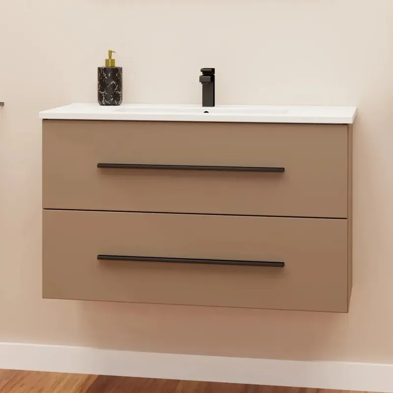 Mobile bagno base sospesa Mary 2 cassetti lavabo in ceramica 91x46 cm beige Flitsaanbieding