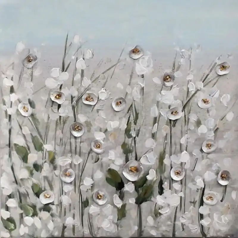 Dipinto su tela soggetto Prato Fiori Bianco misura 30X30 cm Voordeelprijs