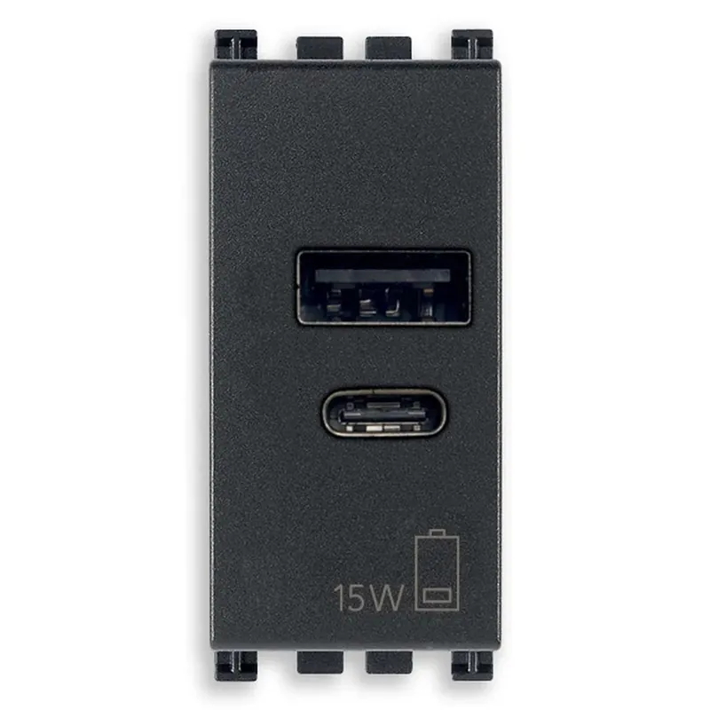 Direct Beschikbaar Alimentatore Vimar USB A+C 15W 5V 1M grigio Arkè