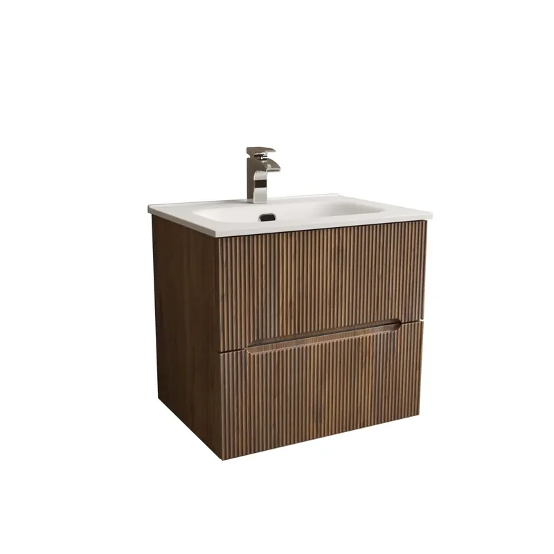 Mobile bagno base con lavabo in ceramica sospeso Zeus 64x77x49 cm legno scuro Laatste Kans