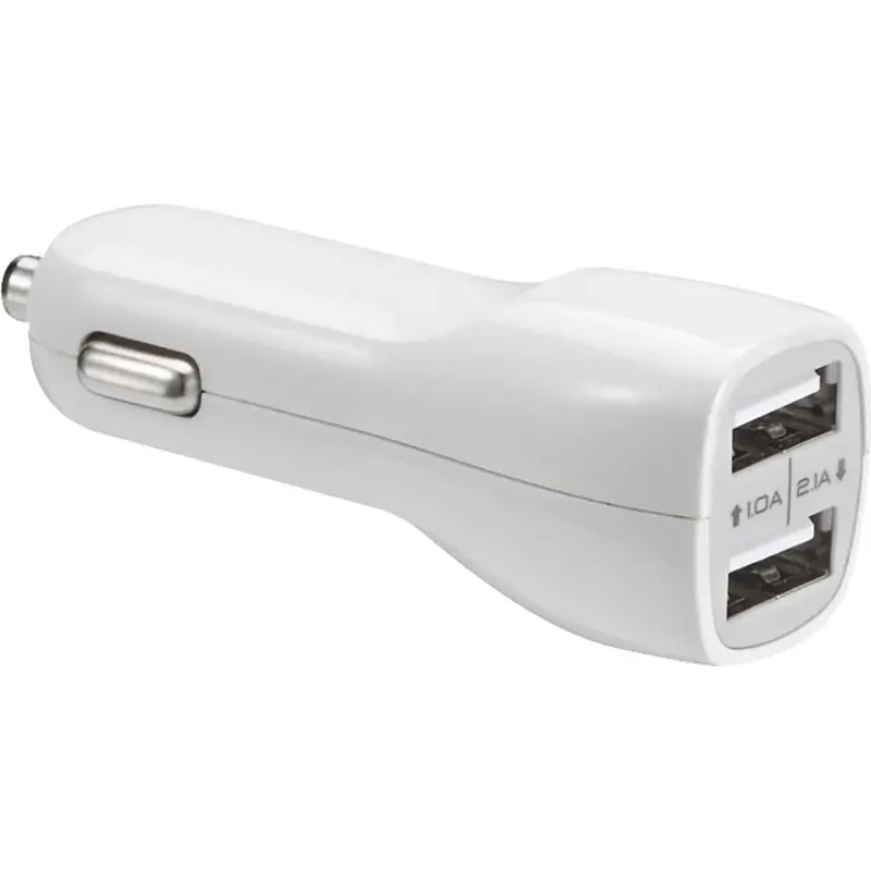 Meest Verkocht Mini caricatore da auto per smartphone e tablet con 2 uscite USB Bianco