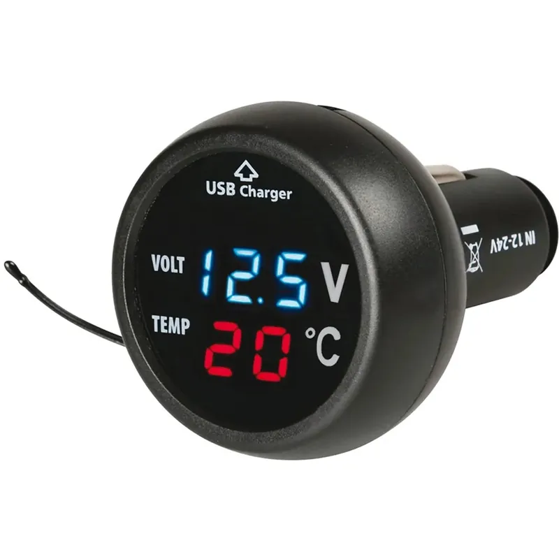 Spinotto con presa accendisigari multiuso 2 USB e termometro Veilige Betaling