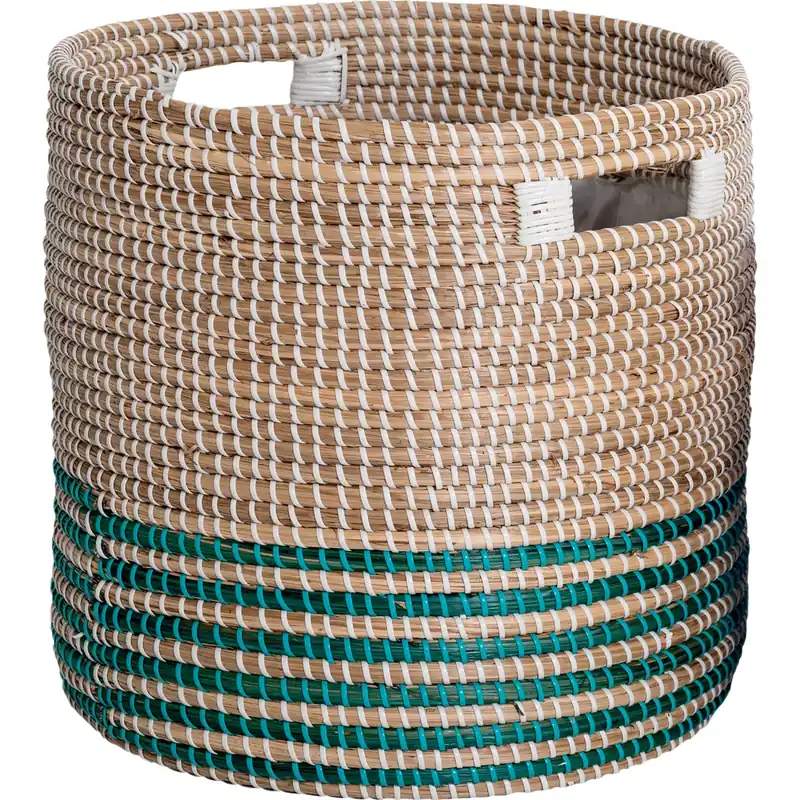 Vaso per piante con manici in seagrass 34x33x33 cm inserti verdi Veilige Betaling