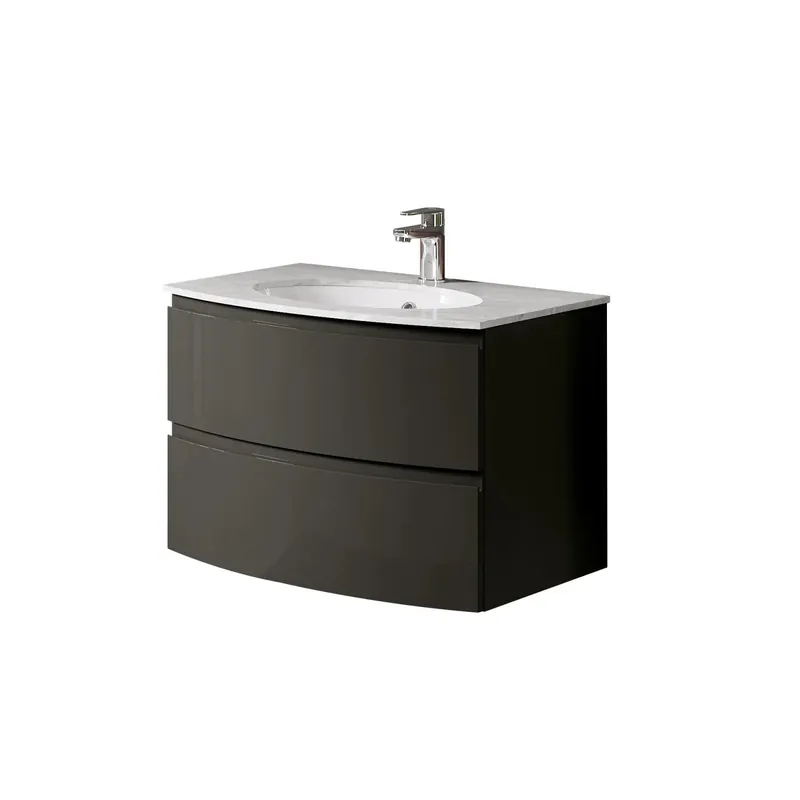 Mobile bagno sospeso Bold curvo con 2 cassetti 70x50x52 cm laccato lucido grigio Speciale Aanbieding