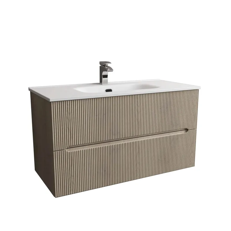 Aanbieding Mobile bagno base con lavabo in ceramica sospeso Zeus 101x46 cm legno chiaro