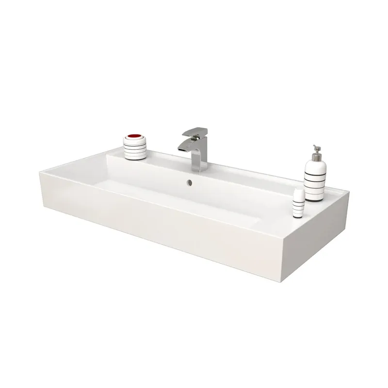 Lavabo unitop con 1 foro 100x46 cm mineralmarmo bianco Koopje