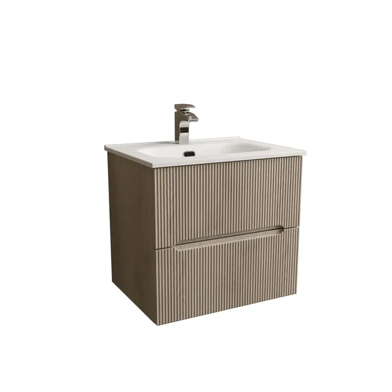 Mobile bagno base con lavabo in ceramica sospeso Zeus 64x77x49 cm legno chiaro Favoriet