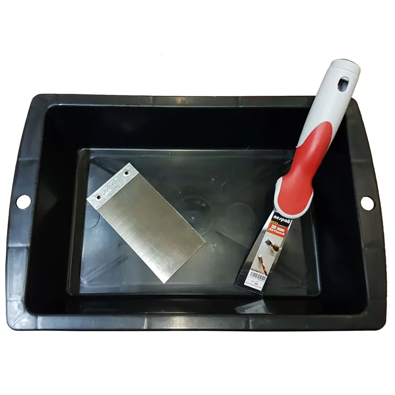 Kit stuccatura con cassoncino in plastica nero 3 lt e 2 spatole stucco Gecertificeerd