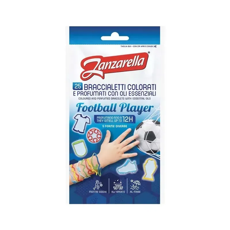 Antizanzare braccialetti Zanzarella colorati e profumati Football player 25 pz Direct Beschikbaar