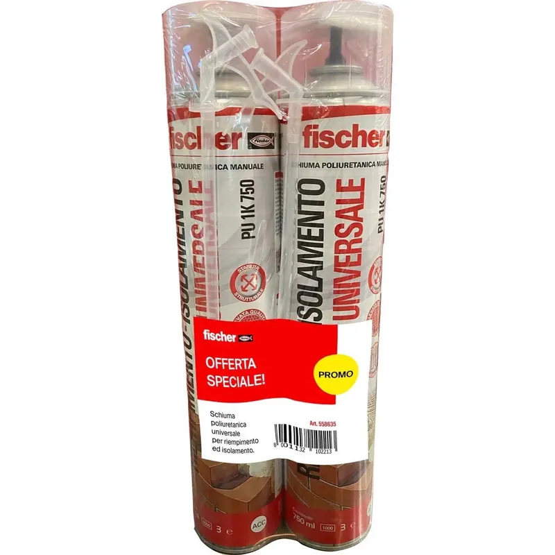 Schiuma poliuretanica spray universale Fischer Bi-pack 2x750 ml Speciale Aanbieding