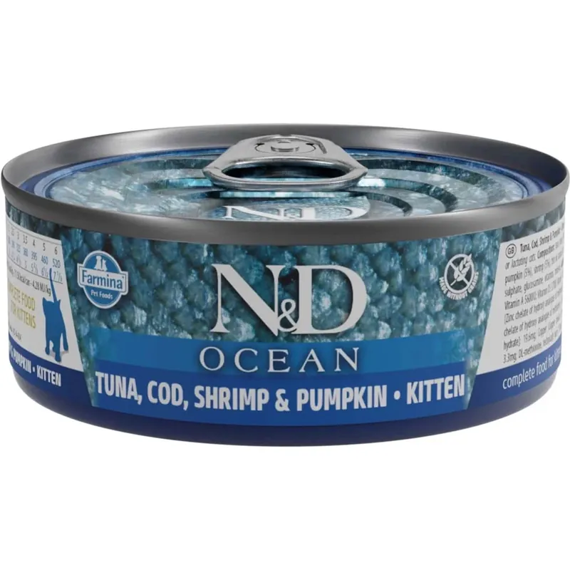 Speciale Aanbieding Cibo umido per gattini N&D tonno, merluzzo, gamberetto e zucca 70 g