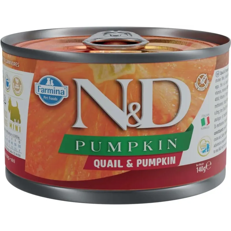 Cibo umido per cani N&D Adult Mini quaglia e zucca lattina 140 g Flitsaanbieding