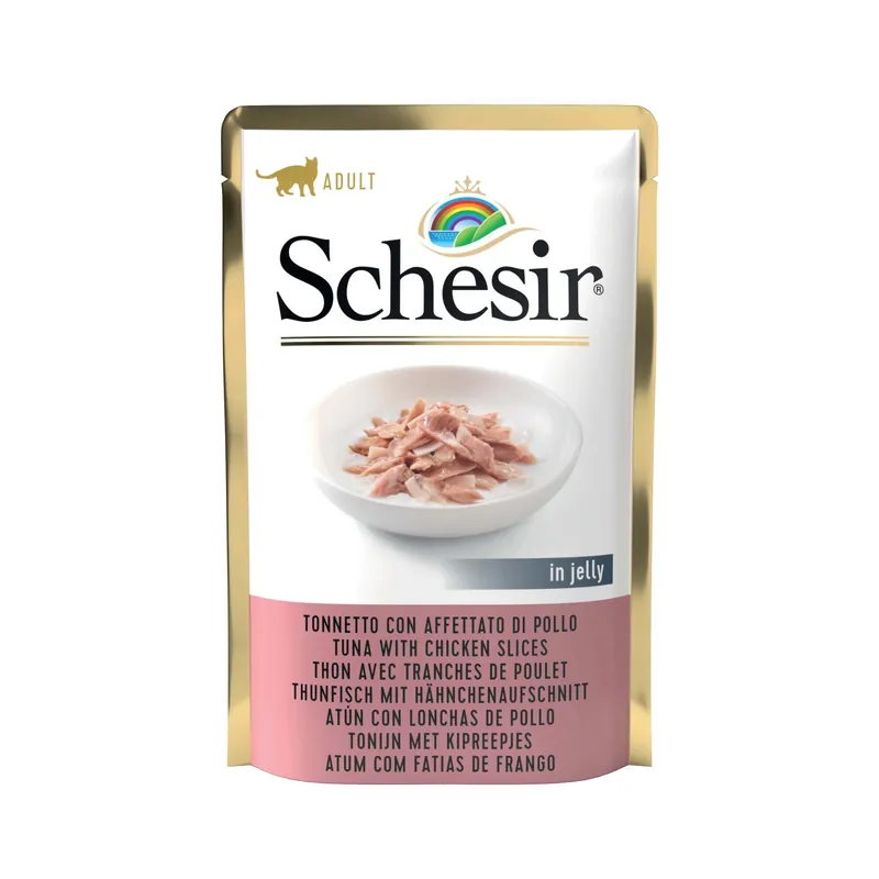 Cibo umido per gatto Schesir Tonnetto con affettato di pollo busta 85 g Dagaanbieding