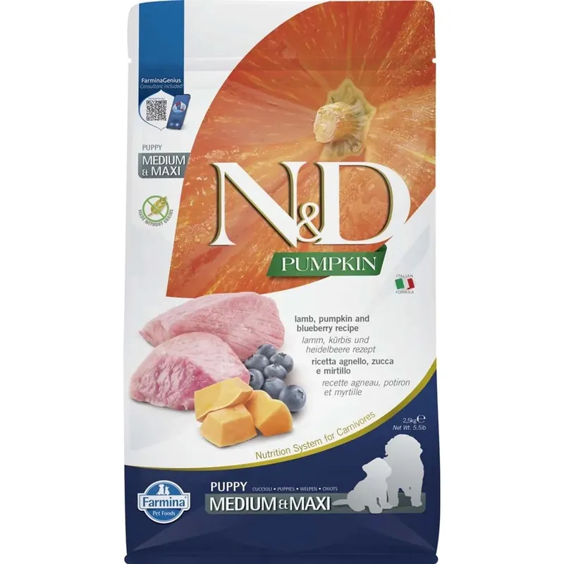 Crocchette per cani cuccioli N&D Medium Maxi agnello e mirtillo 2,5 kg Seizoensaanbieding