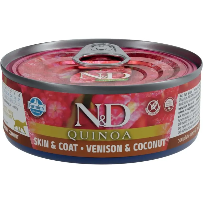 Flitsaanbieding Cibo umido per gatti N&D Skin&Coat cervo e cocco lattina 80 g
