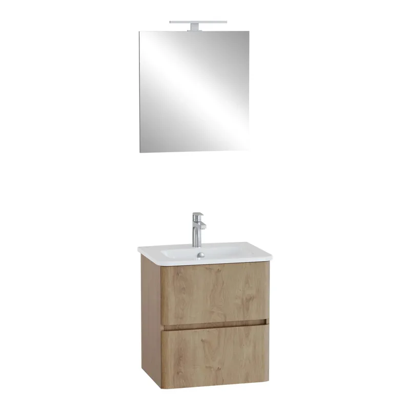 Mobile bagno lavabo+specchio LED sospeso 2 cassetti Mia Plus 60 cm golden oak Hoge Kwaliteit