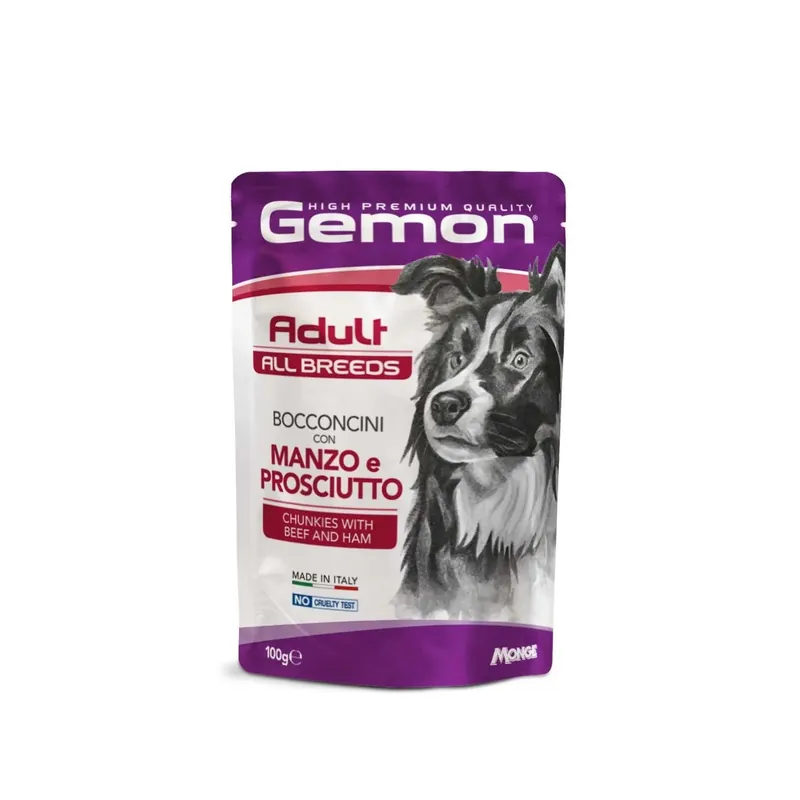 Cibo umido per cani Monge Gemon Bocconcini manzo e prosciutto 100 g Dagaanbieding
