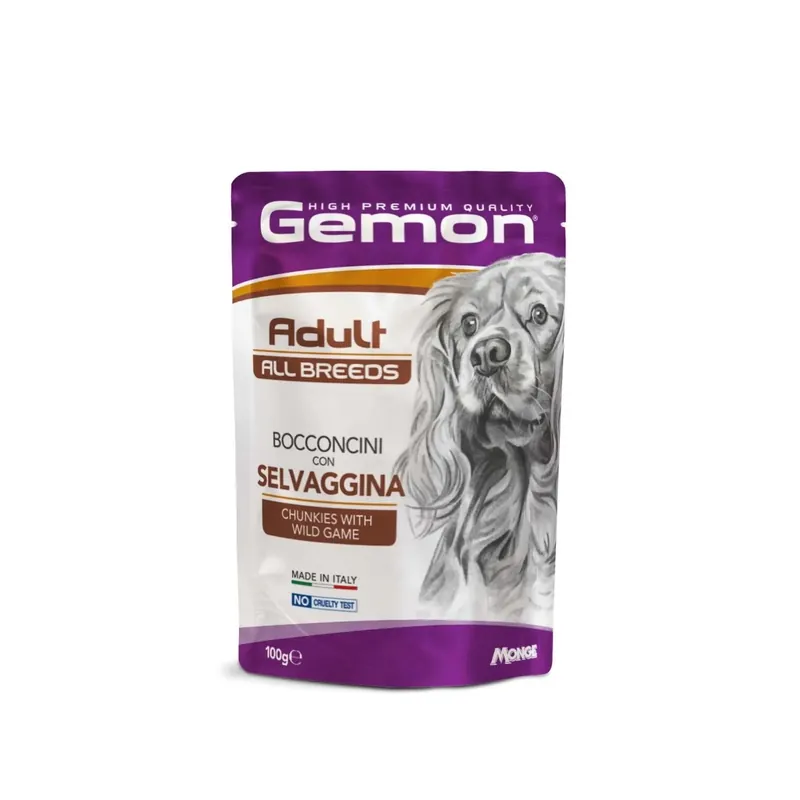 Nu Kopen Cibo umido per cani Monge Gemon Bocconcini con selvaggina busta 100 g