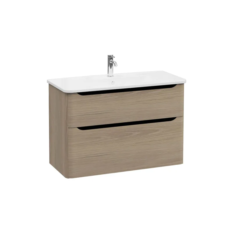 Mobile bagno base lavabo sospesa 2 cassetti Integra Round 100 cm golden oak Direct Beschikbaar