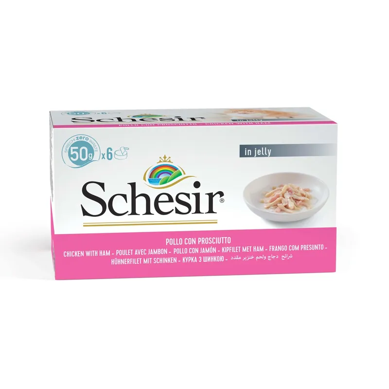 Lage Prijs Filetti di pollo con prosciutto Schesir per gatti multipack 6x50g