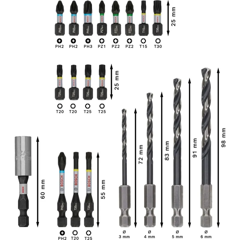 Gereduceerde Prijs Set avvitamento e punte Bosch PRO Impact Metal 200x107x40 mm 20 pz