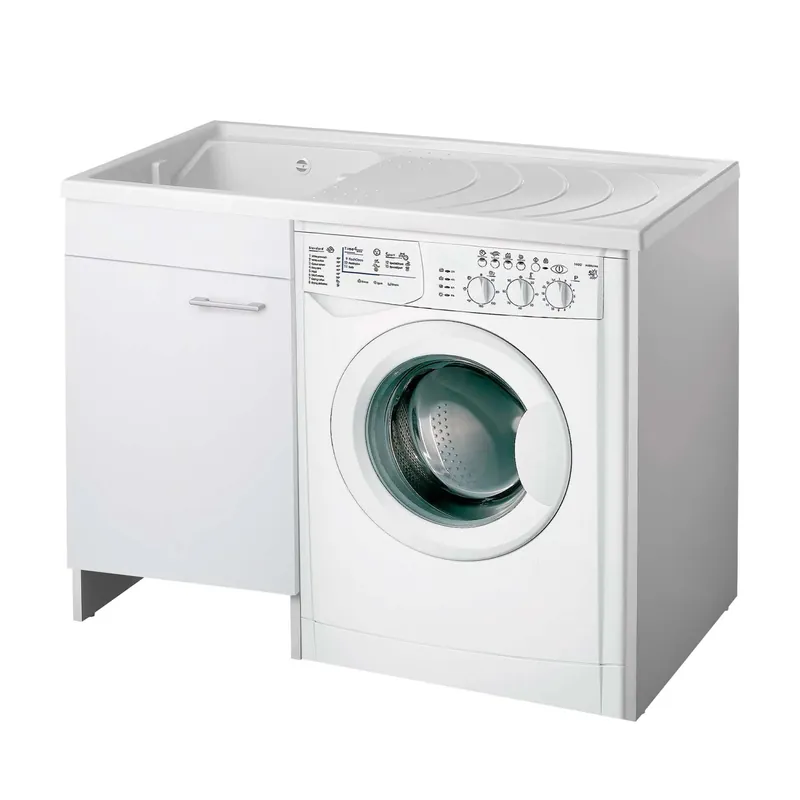 Lavatoio con coprilavatrice con vasca a sinistra bianco 109x60 cm Laatste Versie