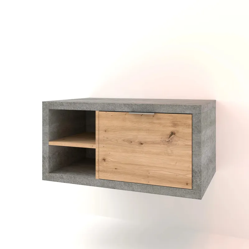 Mobile bagno base lavabo sospeso 80 cm cemento/rovere sx Snelle Levering