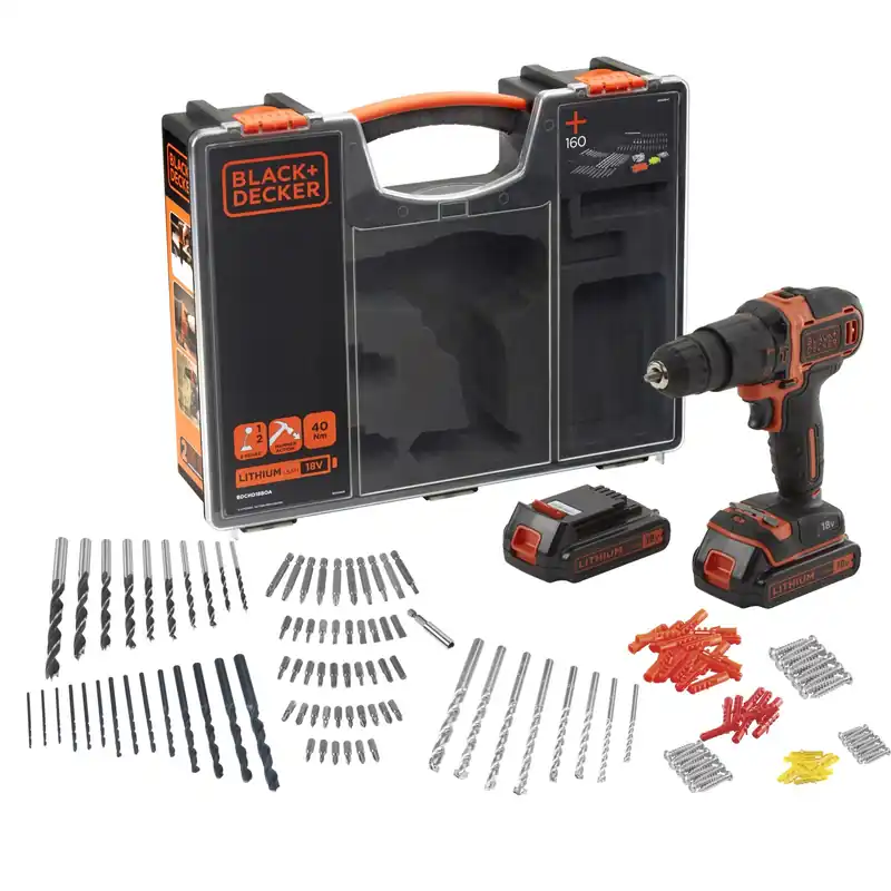 Trapano avvitatore a percussione Black+Decker 160 accessori 18V 1,5 Ah Shop Nu