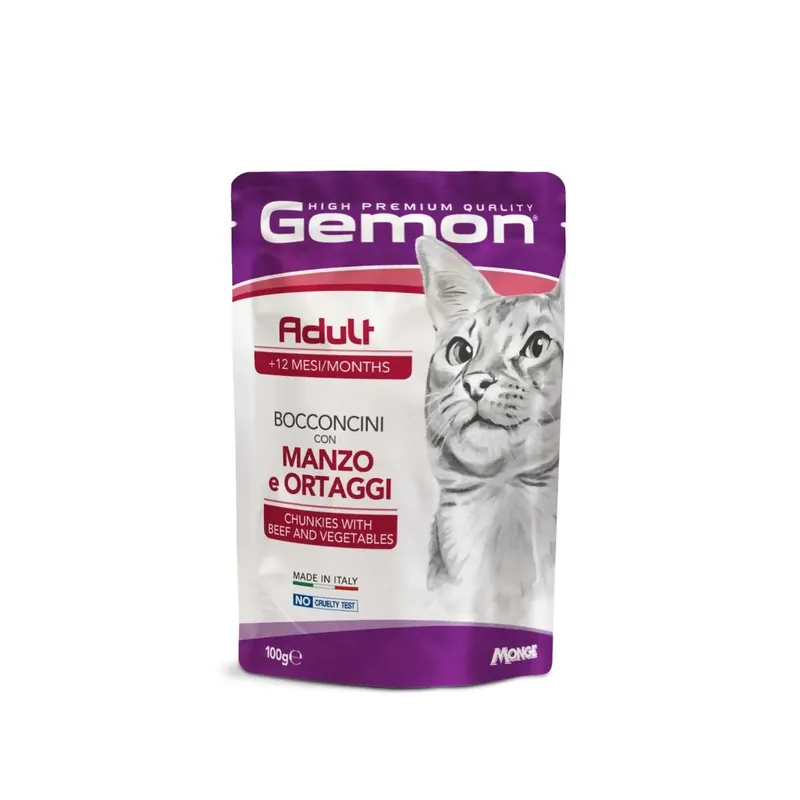 Koop Vandaag Cibo umido per gatti Monge Gemon Bocconcini manzo e verdure busta 100 g
