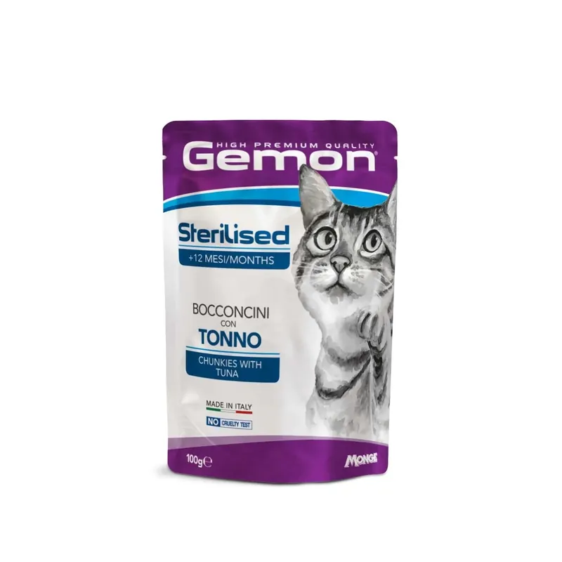 Gecertificeerd Cibo umido per gatti Monge Gemon Bocconcini tonno e orata busta 100 g