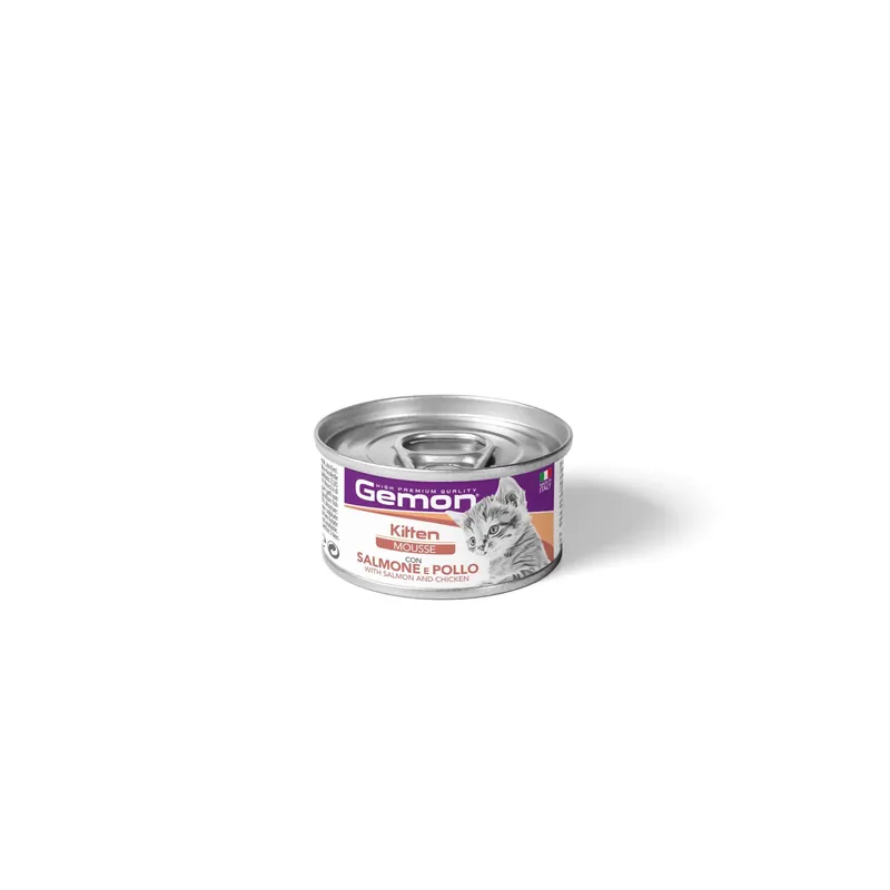 Laatste Kans Cibo umido per gatti Monge Gemon salmone e pollo lattina mousse 85 g