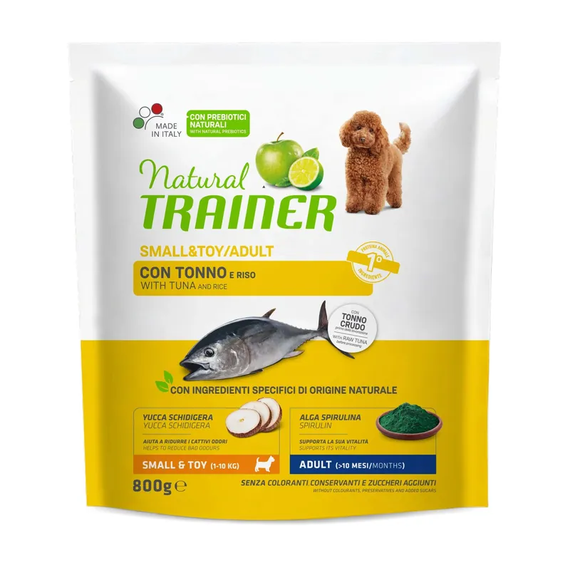 Snelle Levering Cibo secco per cani Natural Trainer tonno&riso 0,8 kg