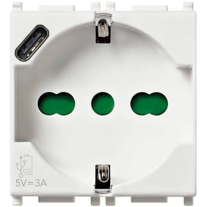 Voordeelprijs Presa elettrica Vimar 2P+T 16A universale + USB C bianco