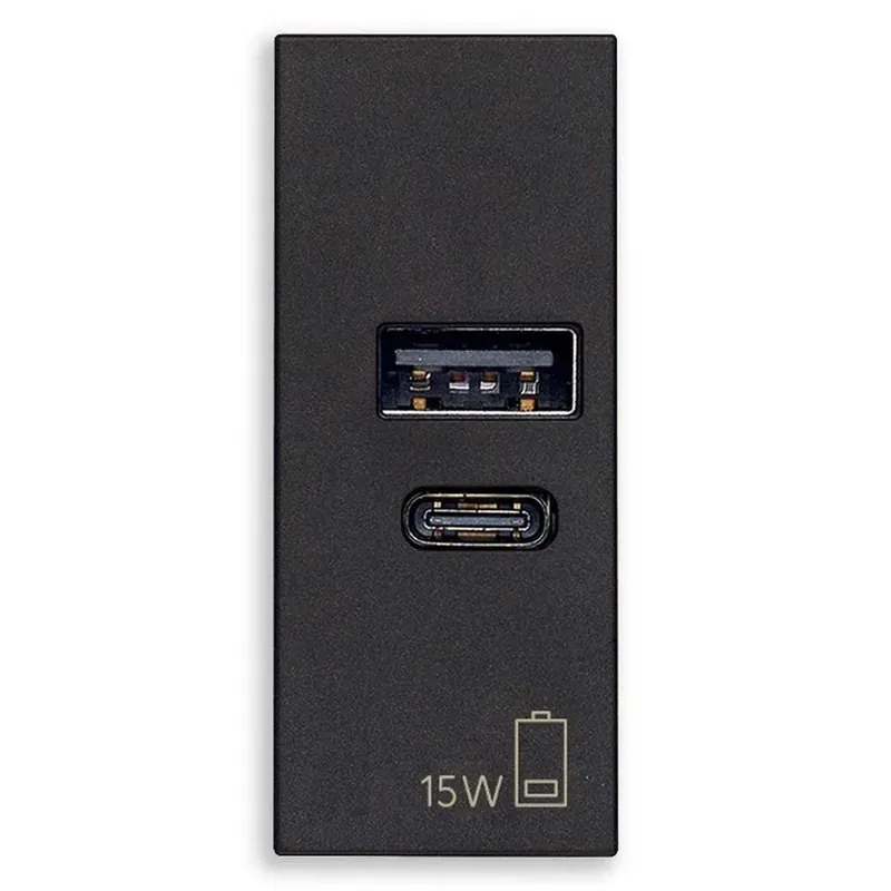 Alimentatore Vimar USB A+C 15W 5V 1M nero Linea Gratis Retour