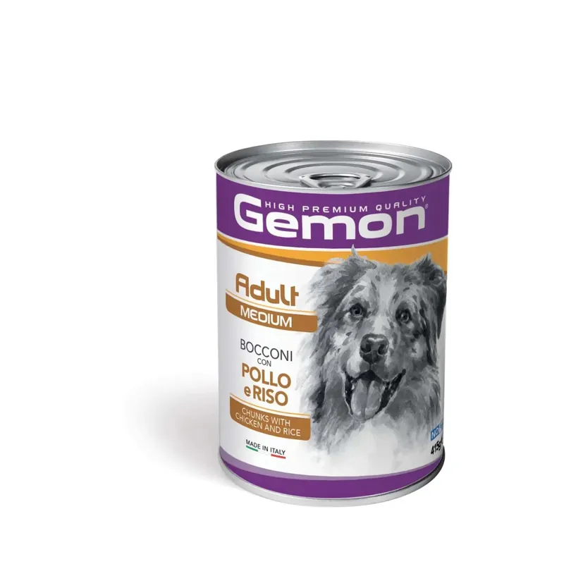 Cibo umido per cani Monge Gemon Bocconcini pollo e riso lattina 415 g Koop Online