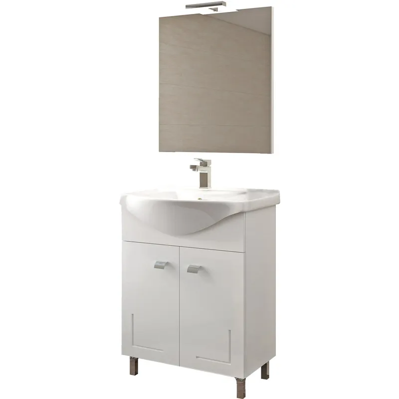 Rechtstreeks Van De Fabrikant Mobile bagno base lavabo a terra 65 cm bianco con specchio