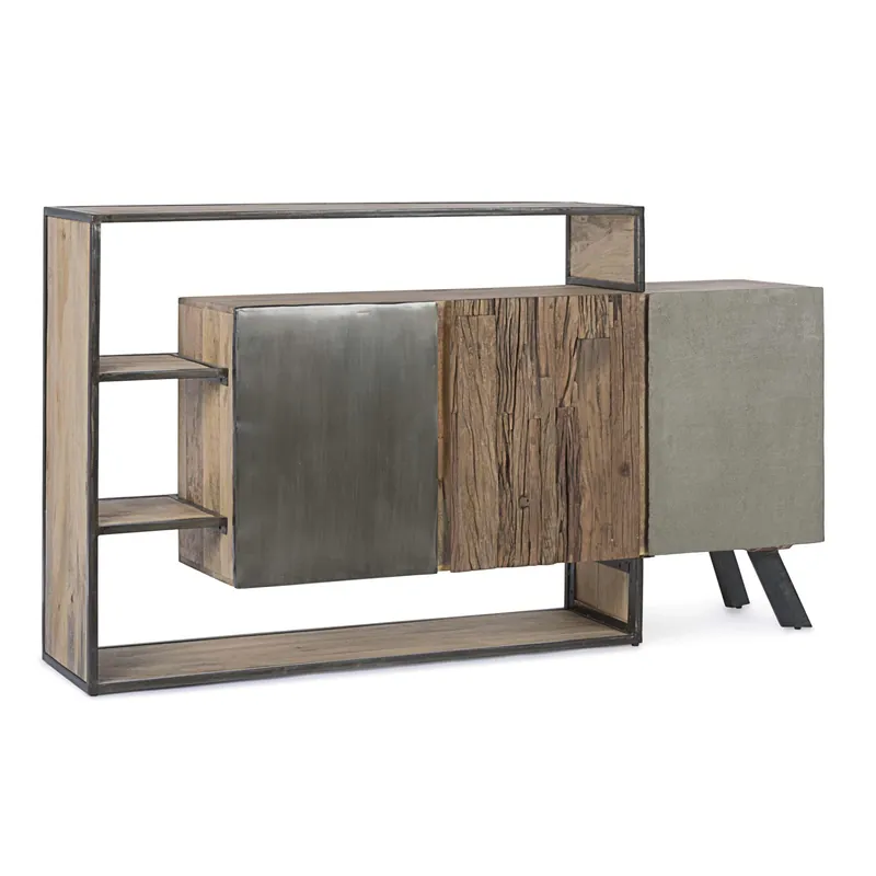 Credenza in legno di mango e acciaio Manchester 3 ante 175x38x100 cm Premium