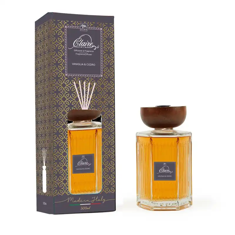 Diffusore di fragranza bottiglia Clara Vaniglia&Cedro tappo legno 1000 ml Hoge Kwaliteit